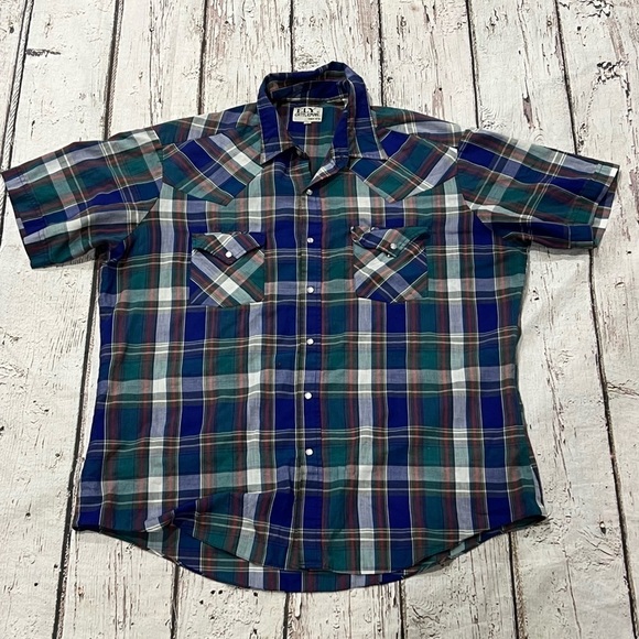 Vintage Ely Cattleman Shortsleeve Western Plaid Rockabilly Button Down Shirt - Picture 1 of 5